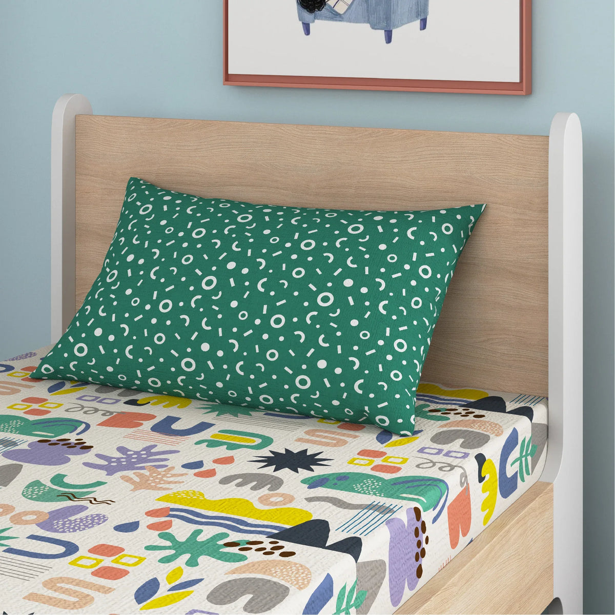 Oodles of Doodles Bamboo Cotton Single Fitted Bedsheet in Multi Colour - HomeTown