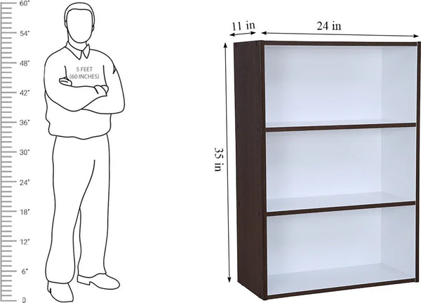 Mezzola Engineered Wood 3 Tier Bookshelf Large in Wenge Colour dimensions