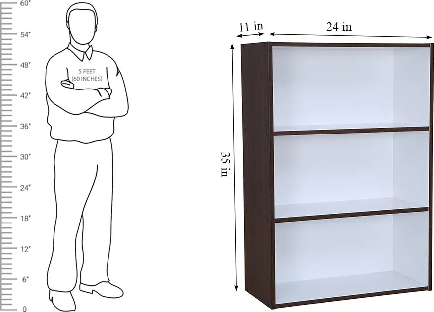 Mezzola Engineered Wood 3 Tier Bookshelf Large in Wenge Colour - HomeTown