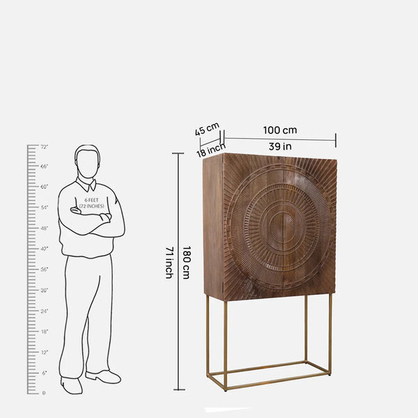 Samsara Mango Wood Bar Unit in Brown & Gold Colour dimensions