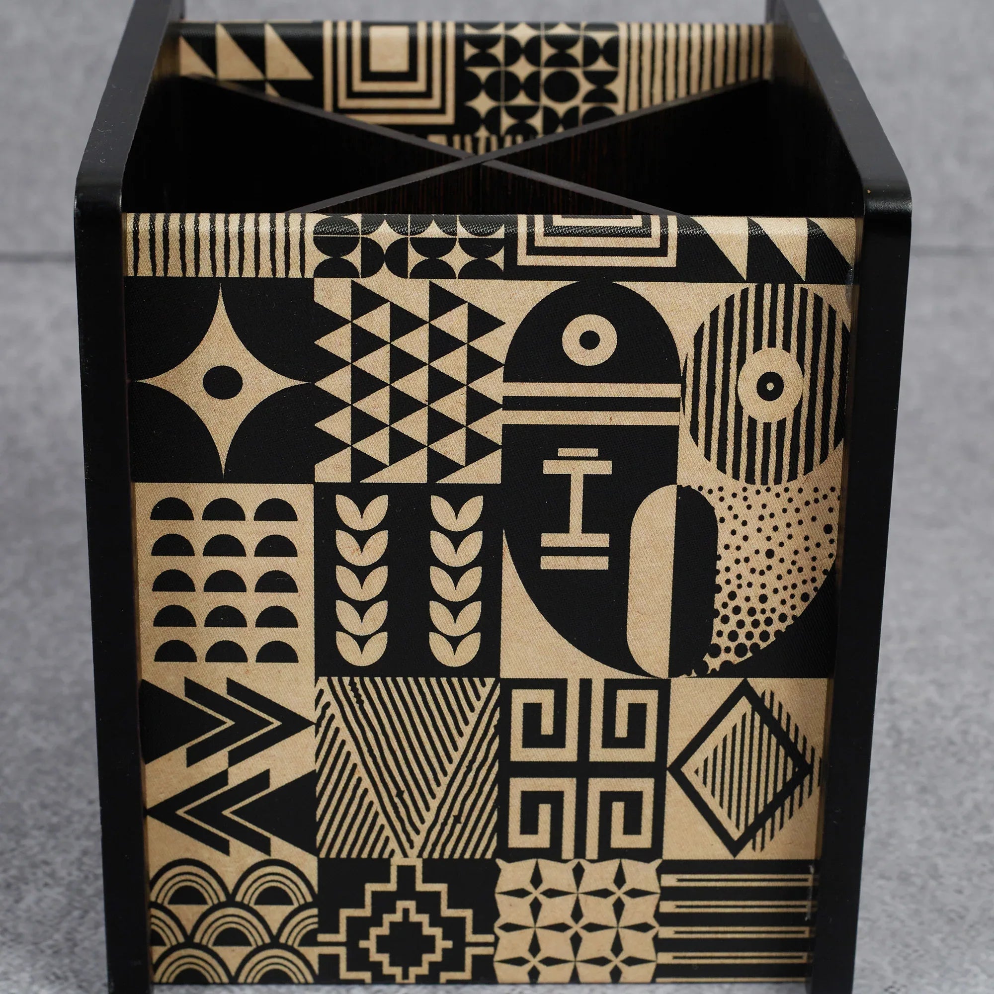 Print Modern Black Engineered Wood Cutlery Holder in Multi Colour - HomeTown