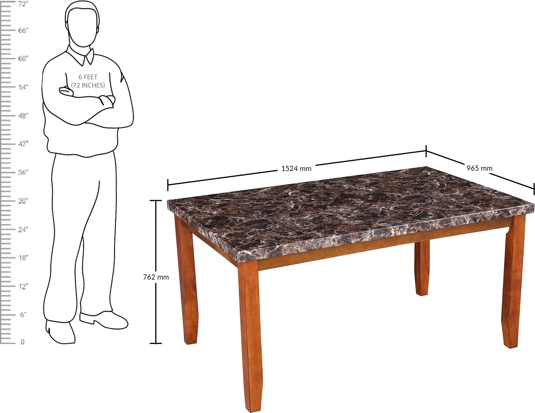 Eden Marble Finish Top 6 Seater Dining Set in Brown Colour - HomeTown