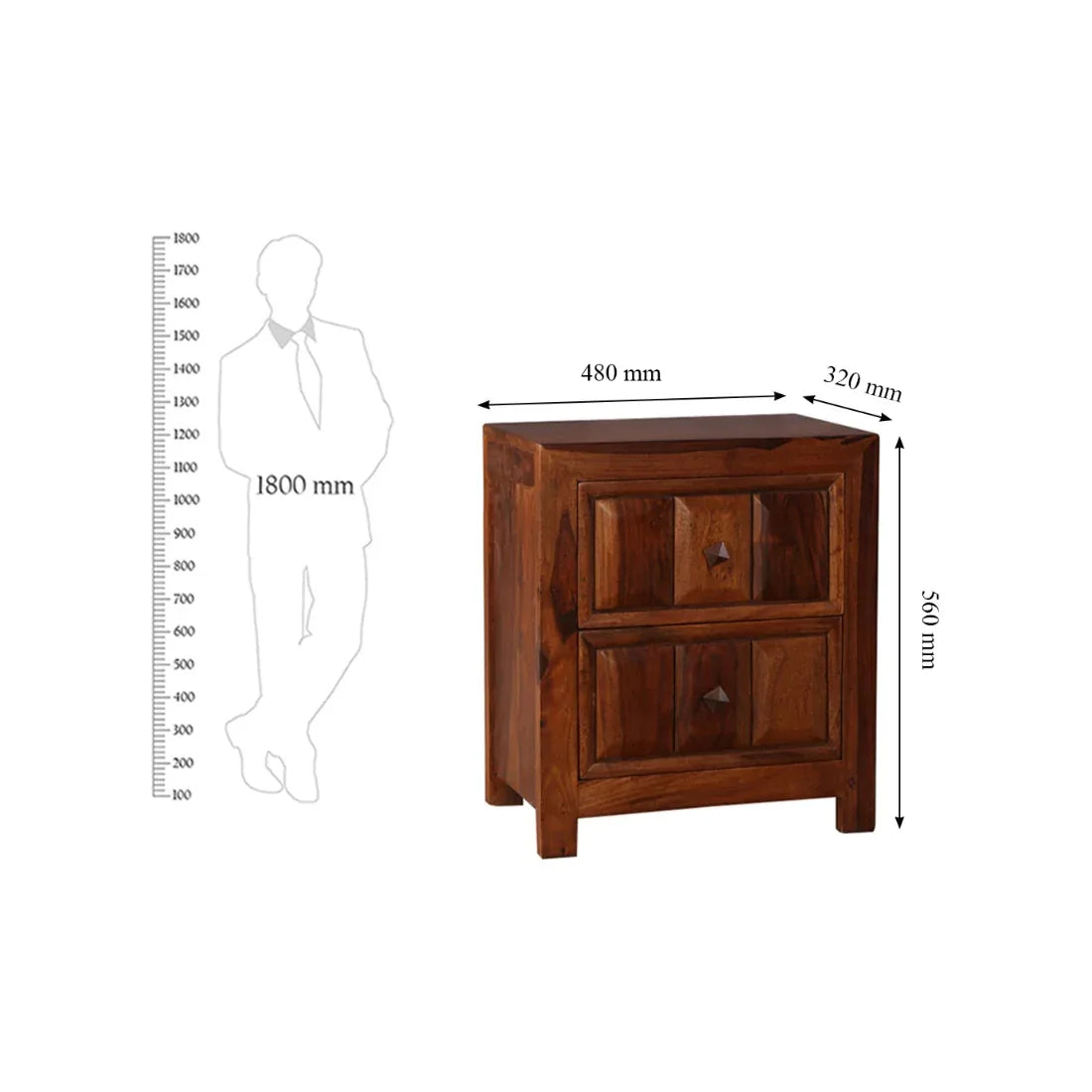 Woodrow Sheesham Wood(Rosewood) Night Stand in Honey Colour - HomeTown