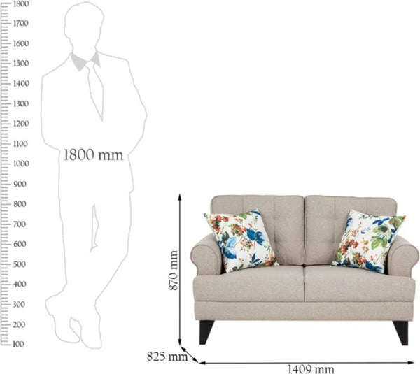 Paddington Fabric 2 Seater Sofa in Beige Colour dimensions