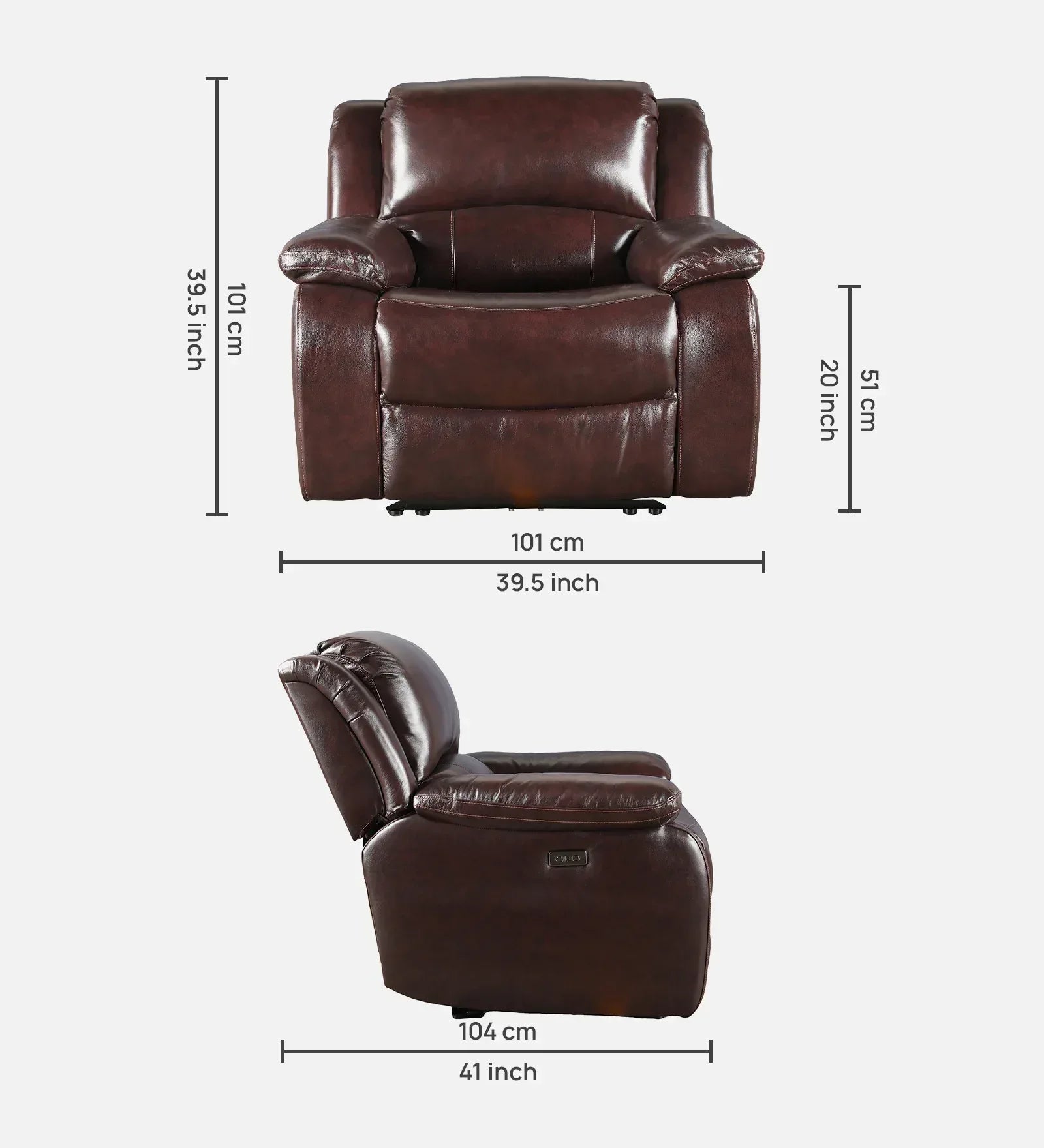 Rhine Half Leather Electric Recliner In Brown Colour - HomeTown