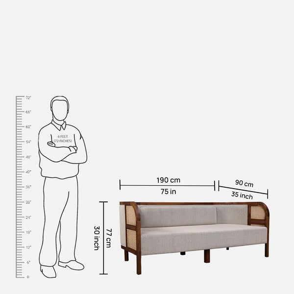 Siam Solidwood Sofa in Beige Color | 3 Seater dimensions