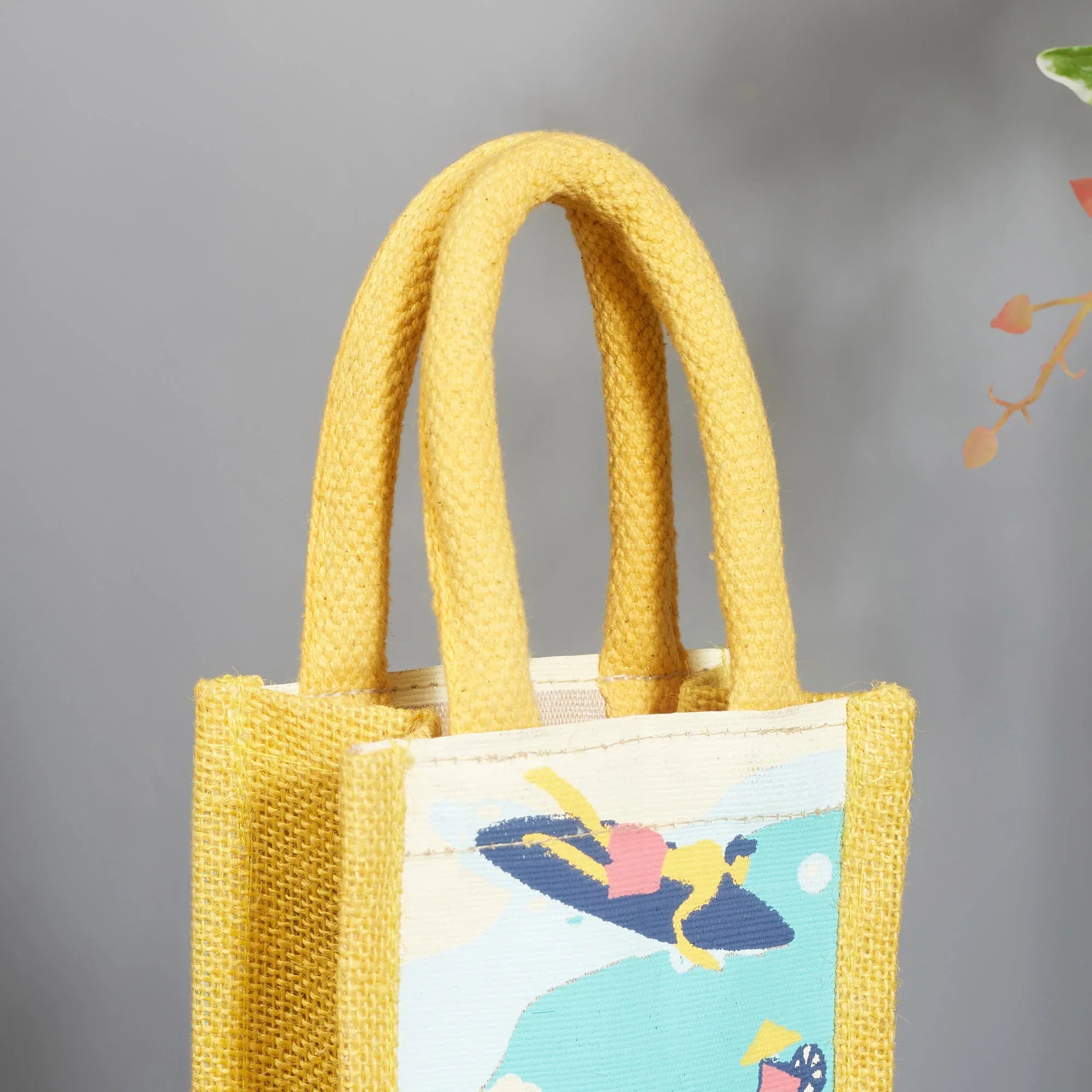 Good Life Jute Reversible Stay Hydrated Printed Zuco Bottle Bag 12 x 35.5 Cm in Turq & Yellow Colour - HomeTown