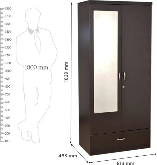 Utsav 2 Door Wardrobe with Mirror dimensions
