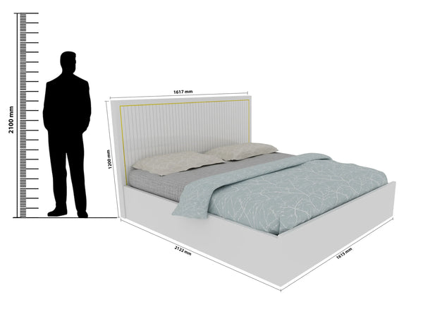 Minerva Engineered Wood Queen Bed with Hydraulic Storage in White Colour dimensions