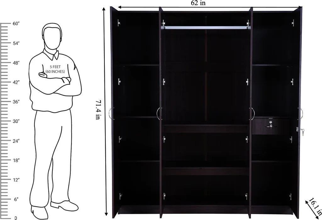 Allen 4 door wardrobe in Walnut Colour - HomeTown