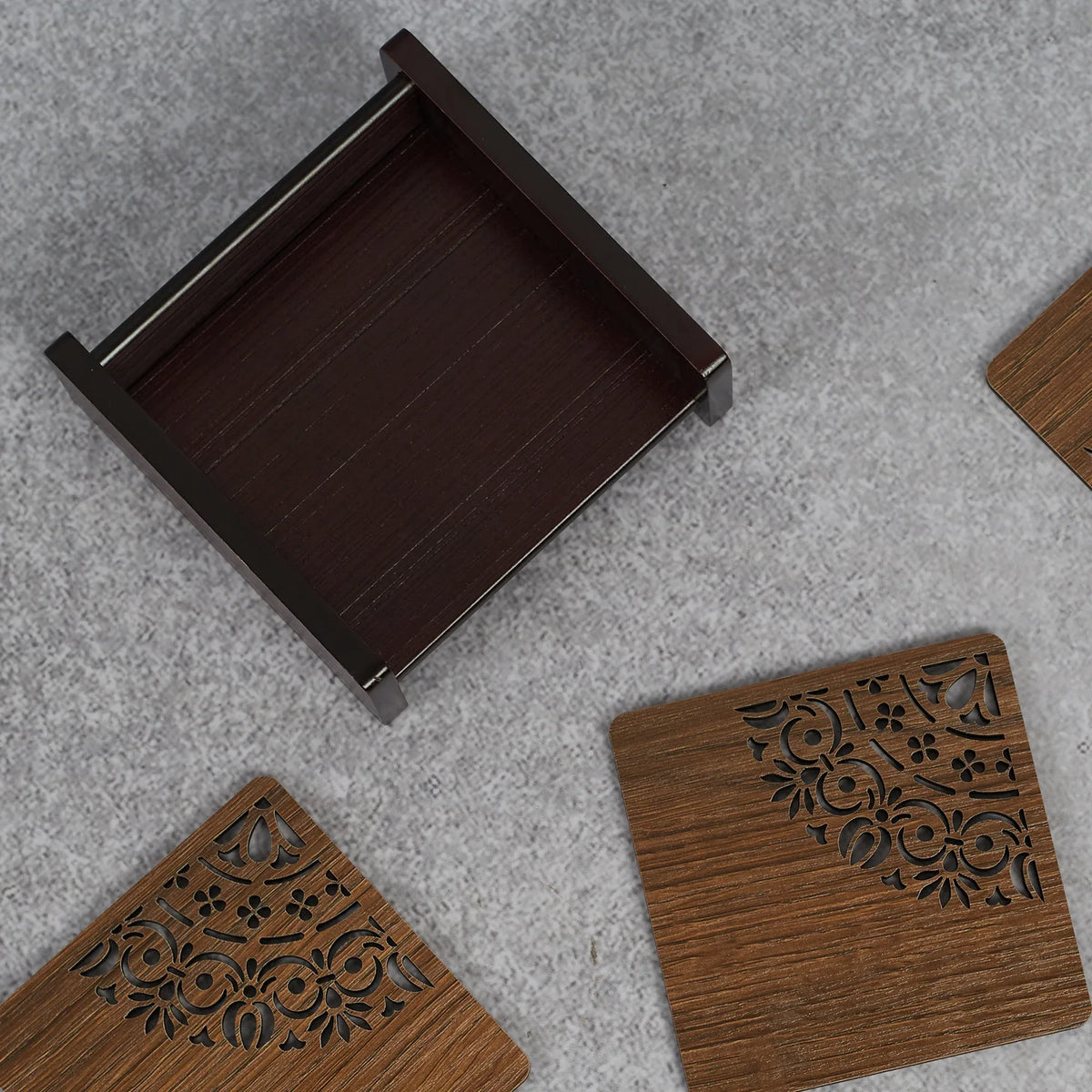 Reversible Dark Wenge Engineered Wood Coaster Set Of 6 in Multi Colour - HomeTown