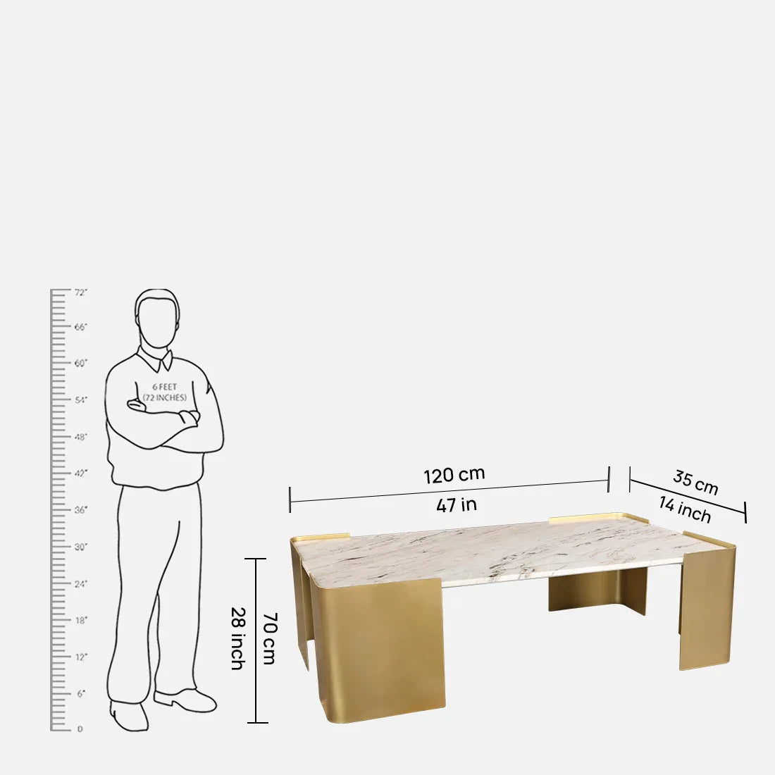 Palatine Marble Top Center Table in White & Gold Colour - HomeTown