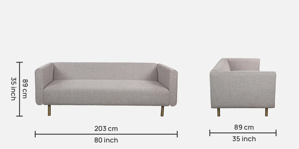 Asher Fabric Sofa in Grey Color | 3 Seater dimensions