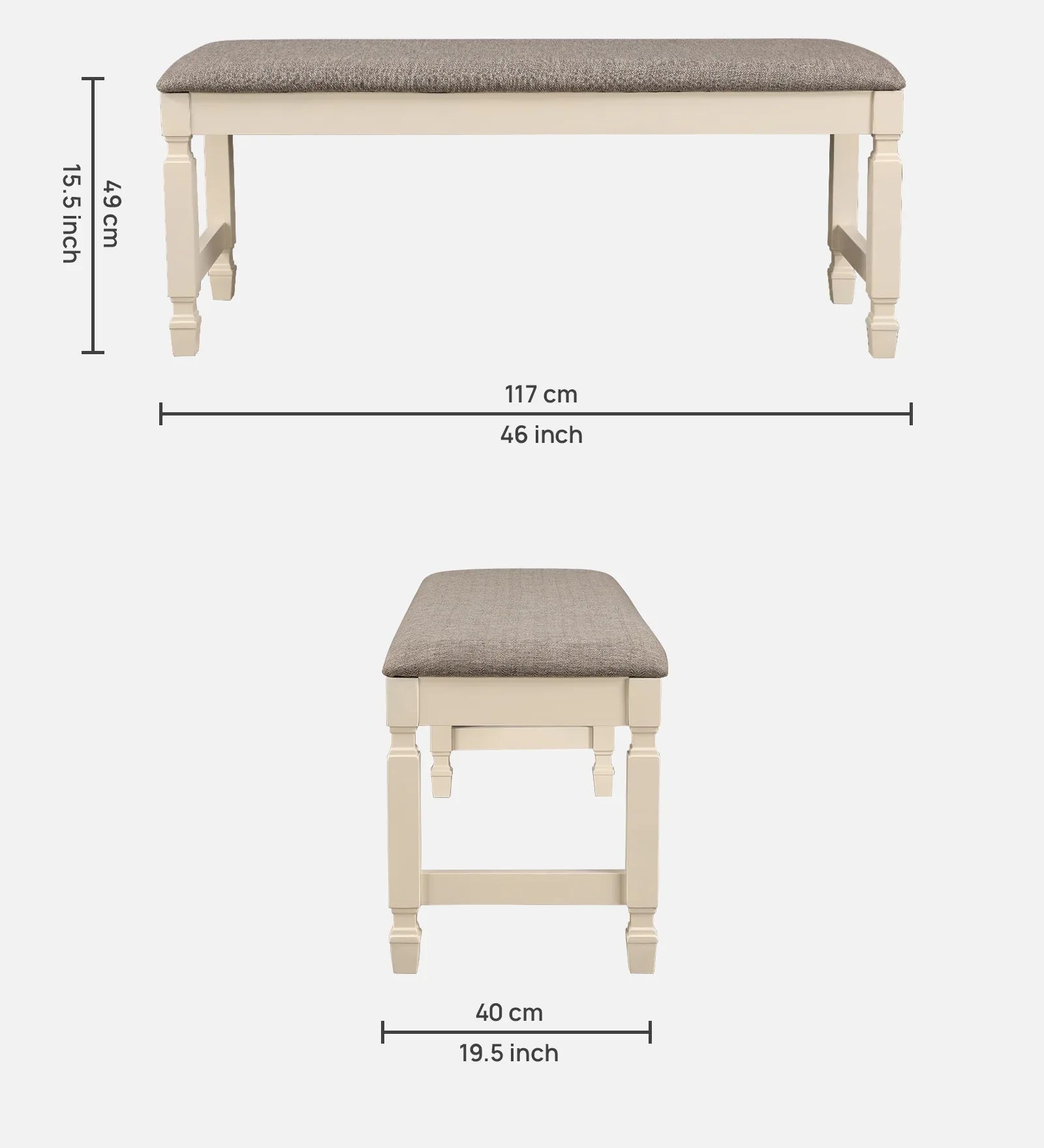 Wisp Rubber Wood Dining Bench in Antique White Colour - HomeTown