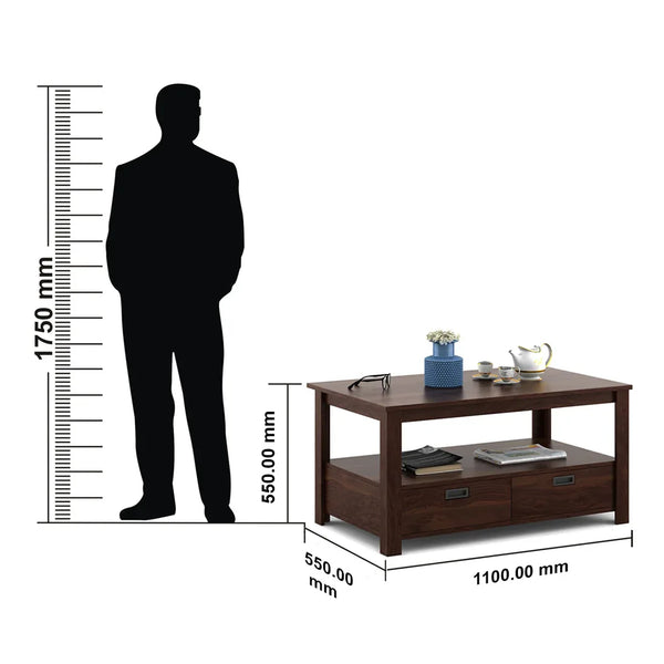 Antwerp Sheesham Wood Center Table with Drawers in Sheesham Colour dimensions