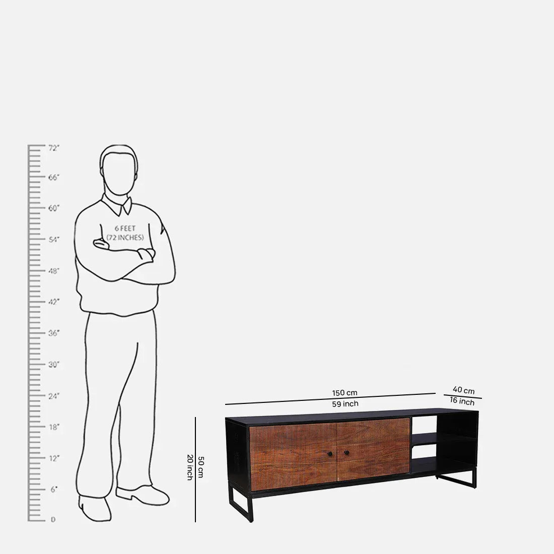 Sven Sheesham Wood(Rosewood) Low Height Tv Unit in Natural Sheesham & Black Colour - HomeTown