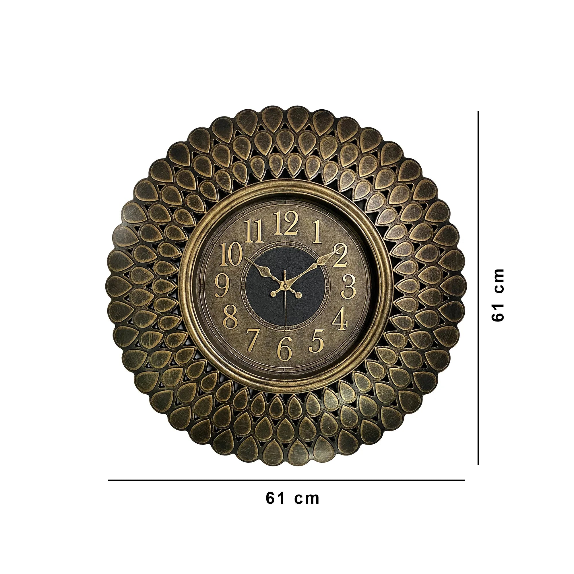 Aristo Classic Wall Clock with Antique Finish, Diameter 60cm in Gold Colour - HomeTown