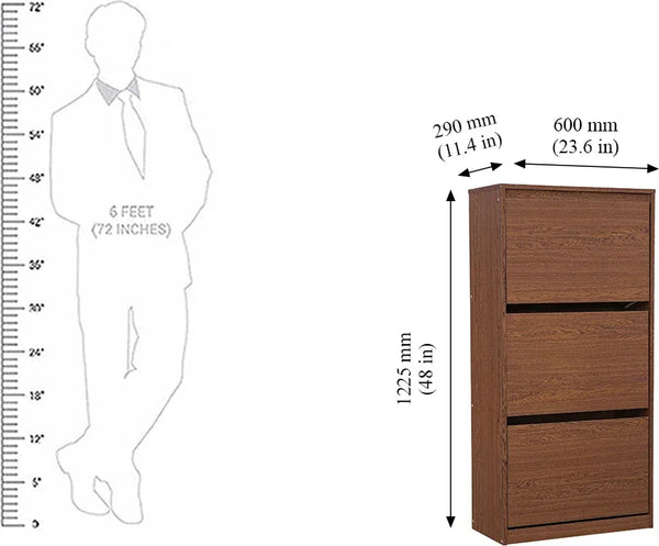 Alder Engineered Wood 3 Tier Shoe Rack in Oak Colour dimensions