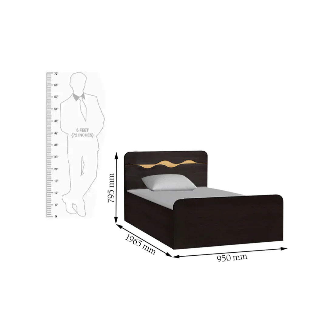 Swirl Single Bed with Box storage in Wenge Colour - HomeTown