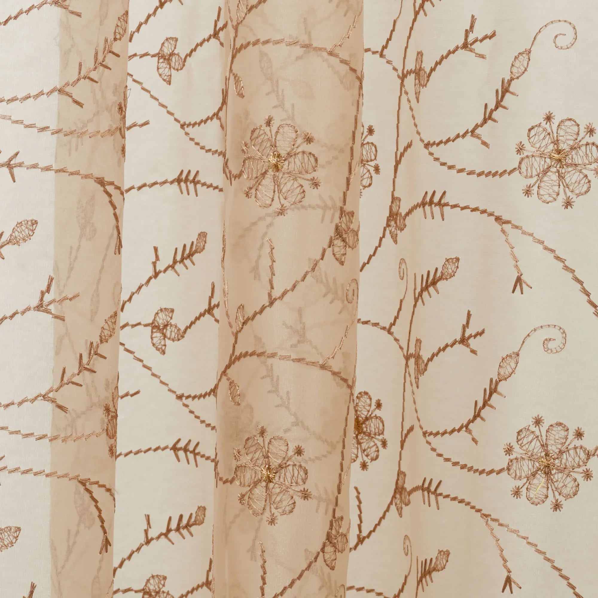 Amour Set Of 2 Embroidered Window Sheer Curtains 5 feet in Beige Colour - HomeTown