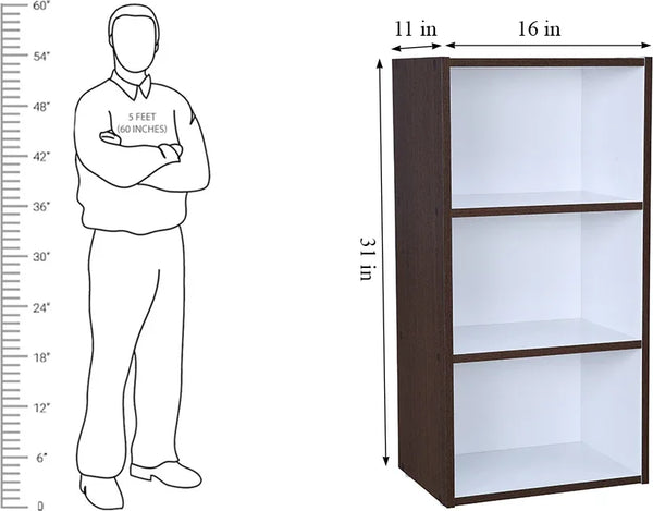 Mezzola Engineered Wood 3 Tier Bookshelf Small in Wenge Colour dimensions
