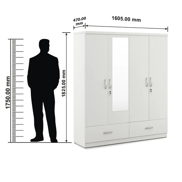 Utsav 4 Door Wardrobe with Mirror dimensions
