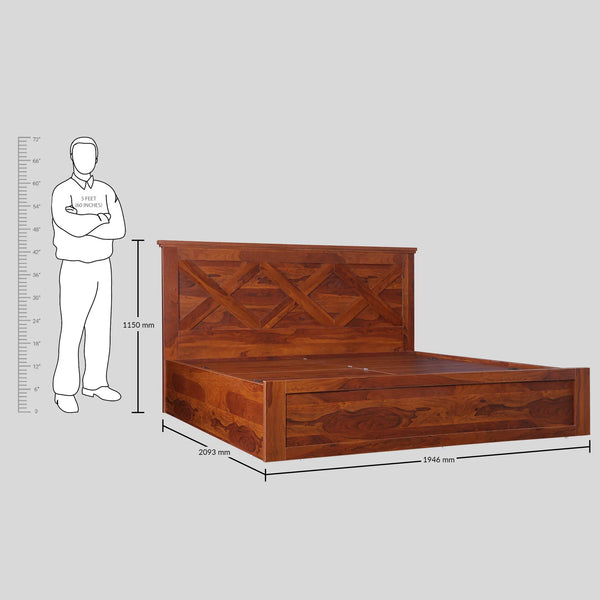 Antwerp King Bed with Box Storage in Sheesham Colour dimensions