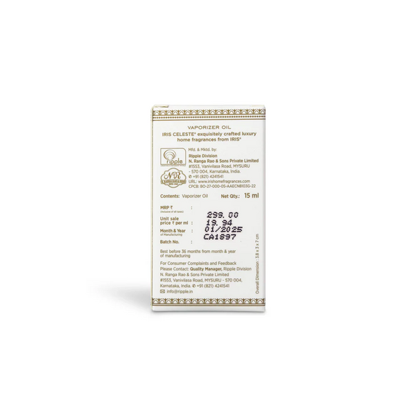 Iris Celeste Vaporizer Oil 15ml in Warm Musk - Essential Oil Vaporizer Refill dimensions