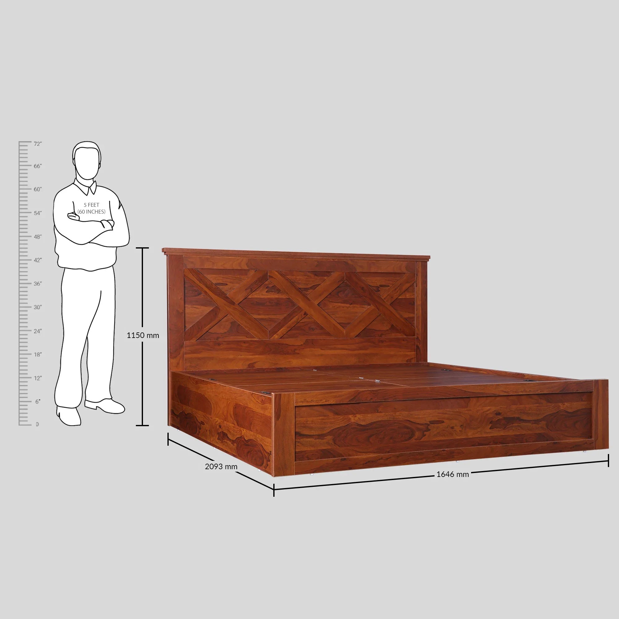 Antwerp Queen Bed with Box Storage in Sheesham Colour - HomeTown