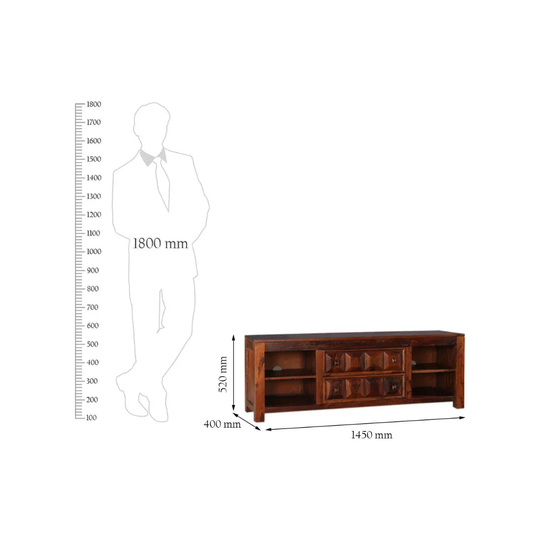 Woodrow Sheesham Wood(Rosewood) TV Unit in HONEY Colour - HomeTown