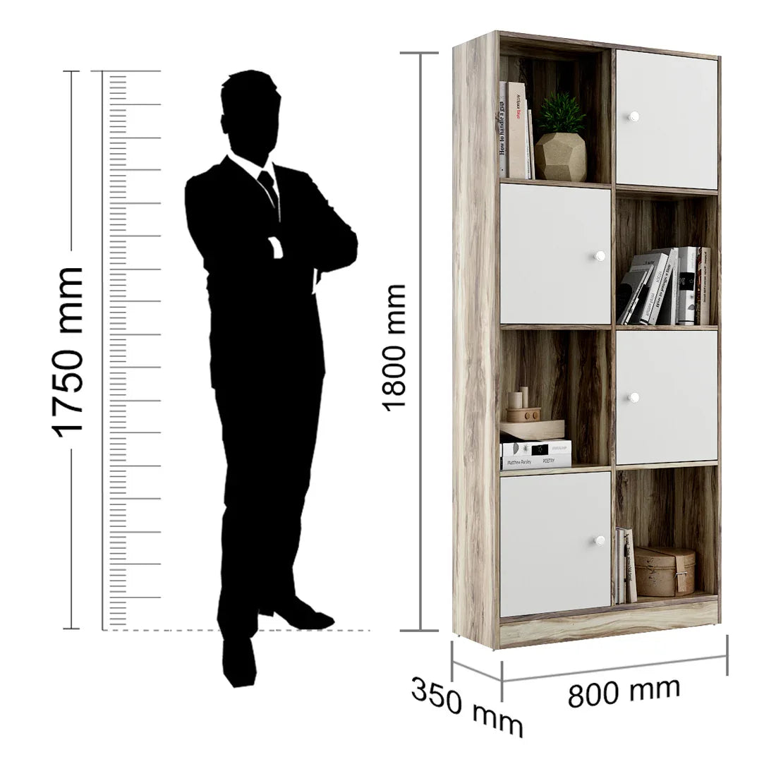 Matrix Book Shelves in Teak + White Colour - HomeTown