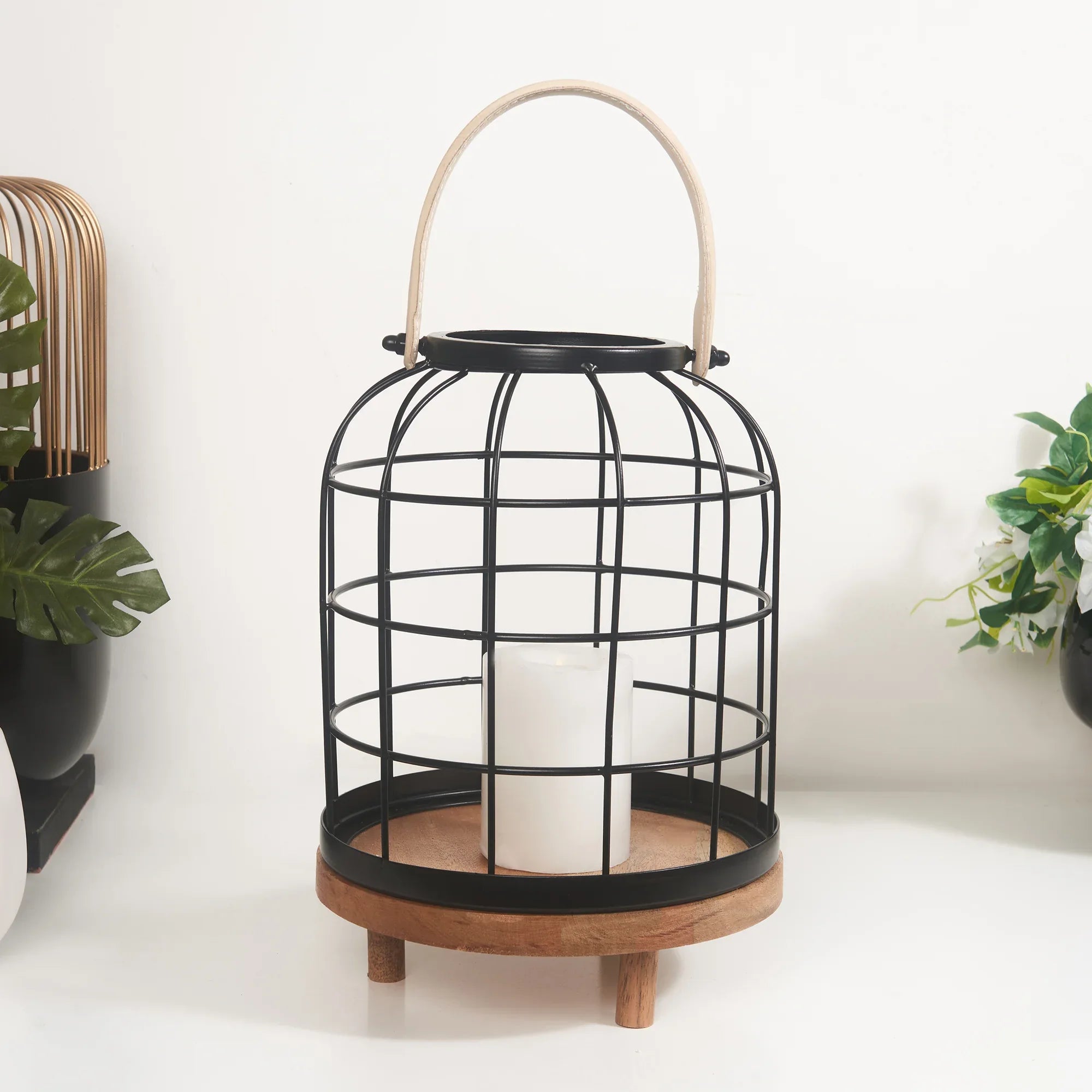 Sovereign Iron and Wood Jali Hanging Lantern 23x34Cm in Black Colour - HomeTown