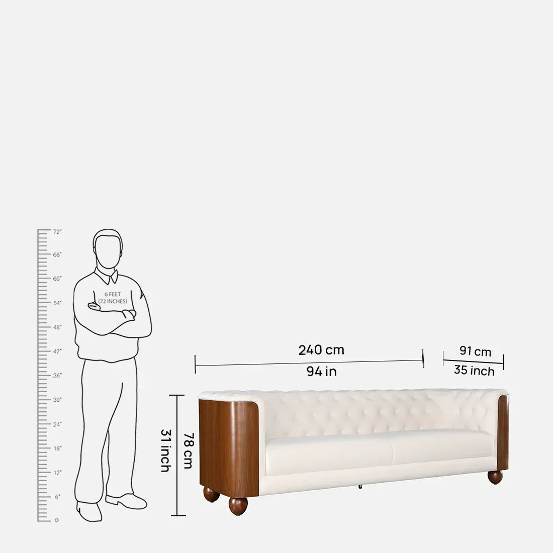 Valentina Fabric Three Seater Sofa in White Colour - HomeTown