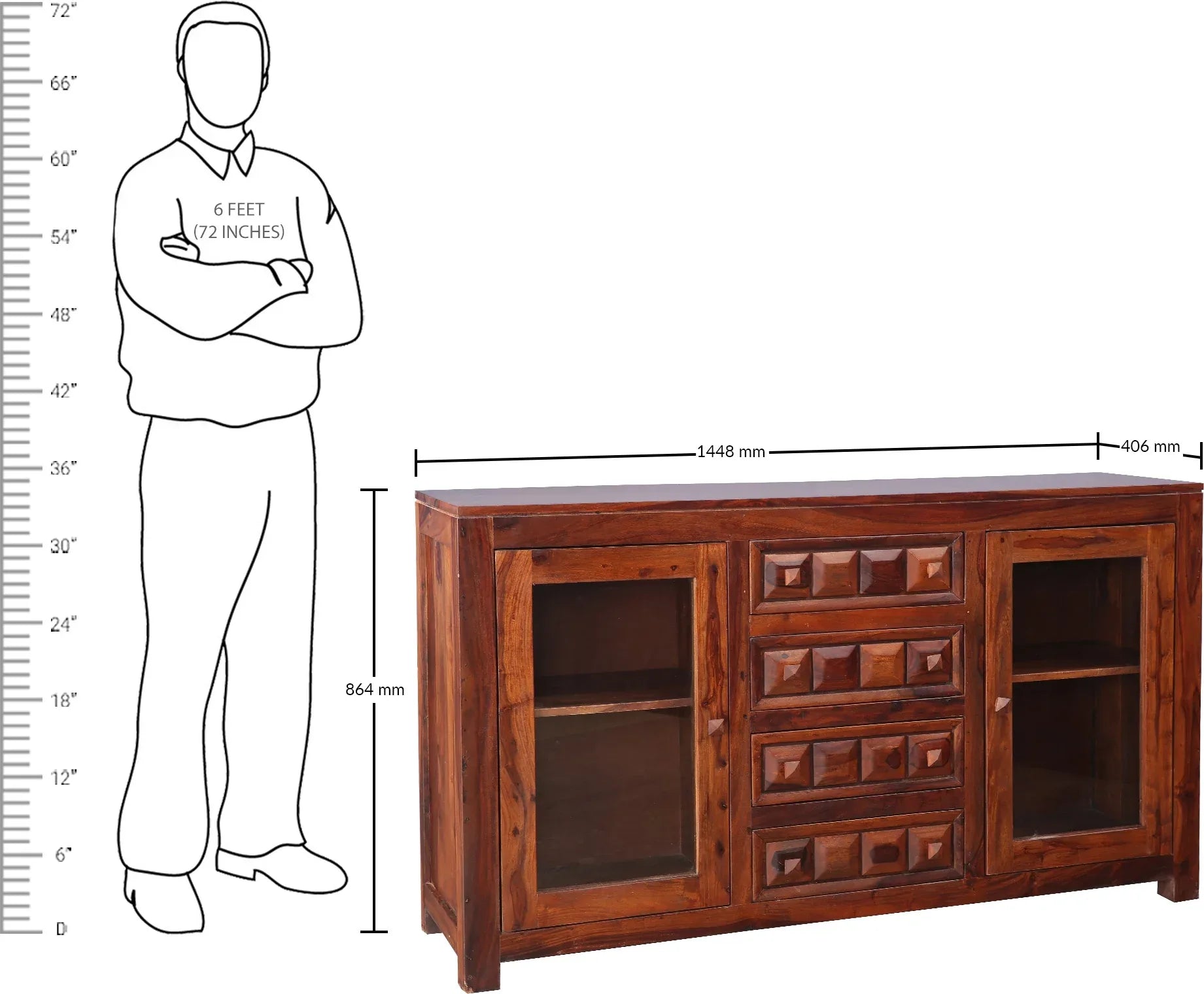 Woodrow Sheesham Wood(Rosewood) Storage Sideboard in Honey Colour - HomeTown