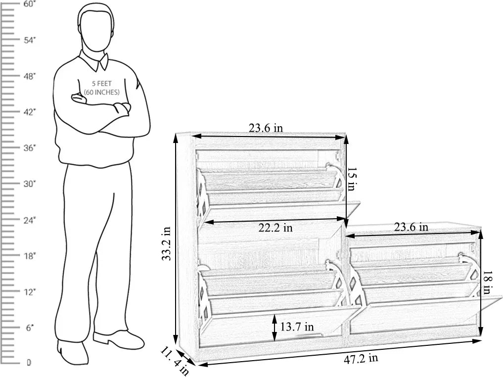 Alder Engineered Wood 1+2 tier Shoe Rack in Oak Colour - HomeTown
