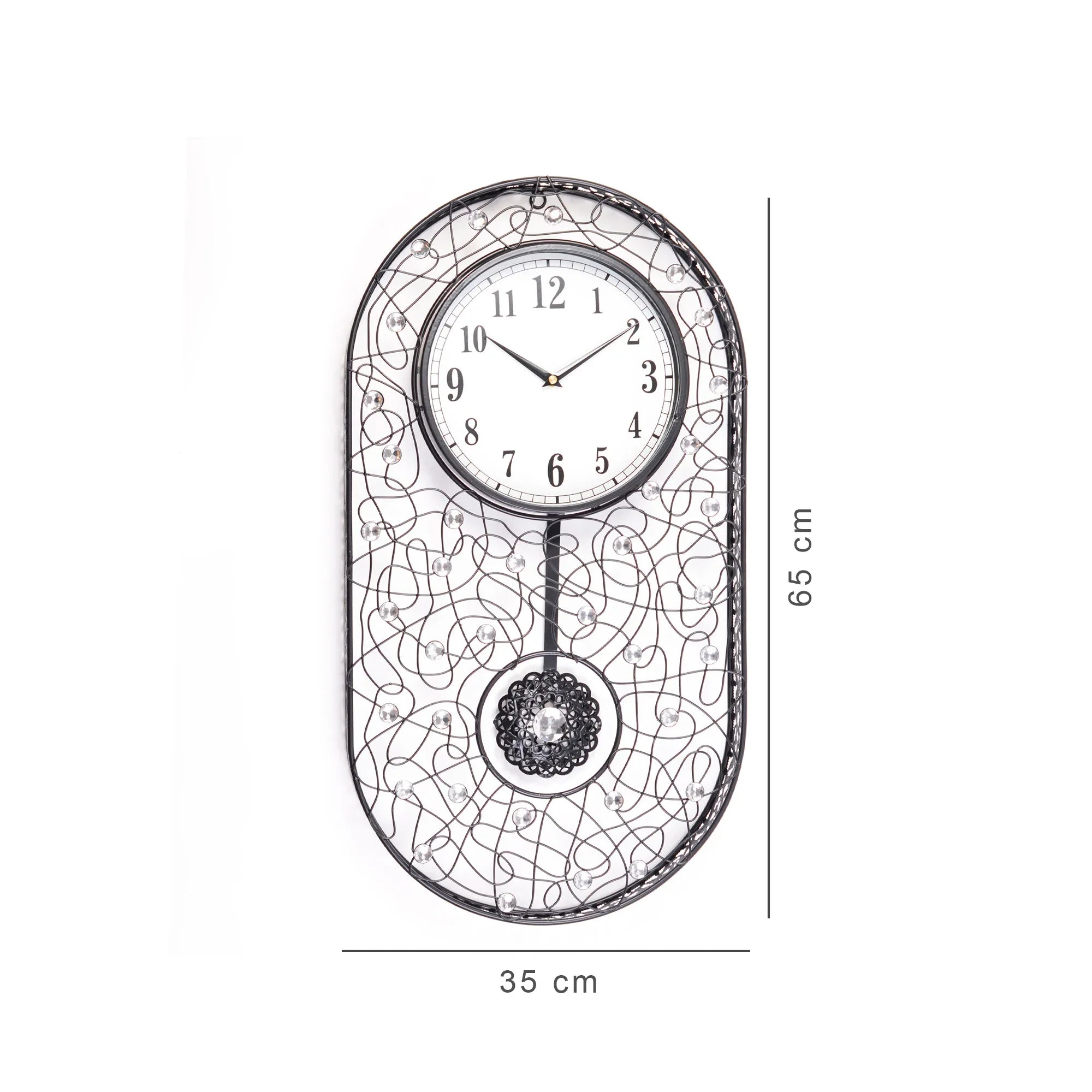 Rhythm Metal And Glass Oval Pendulum Wall Clock in Black Colour - HomeTown