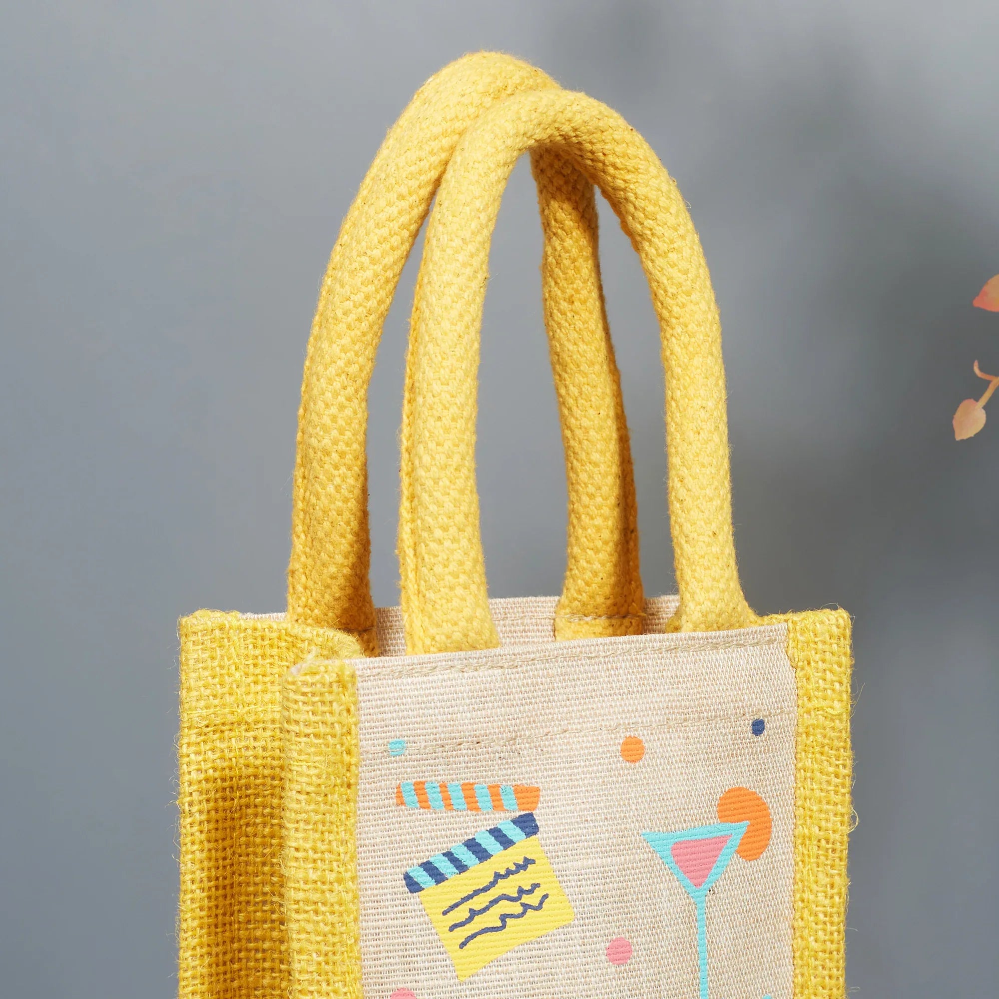 Good Life Jute Reversible Dessert Printed Bottle Bag 12 x 35.5 Cm in Yellow Colour - HomeTown