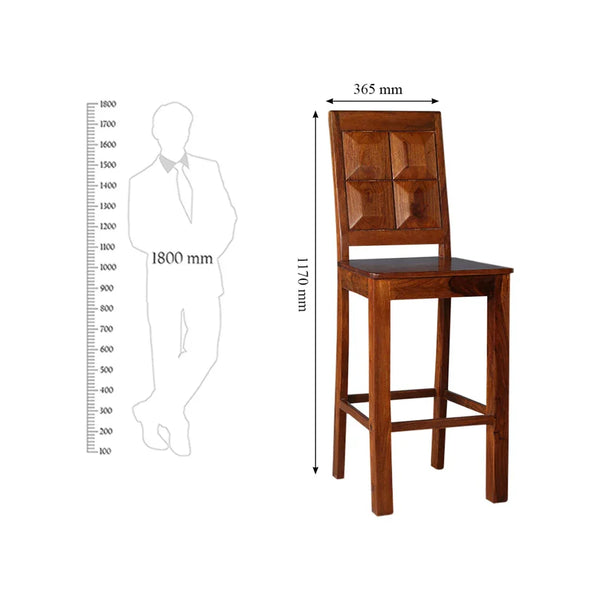 Woodrow Sheesham Wood Rosewood Bar Stool in Honey Colour dimensions