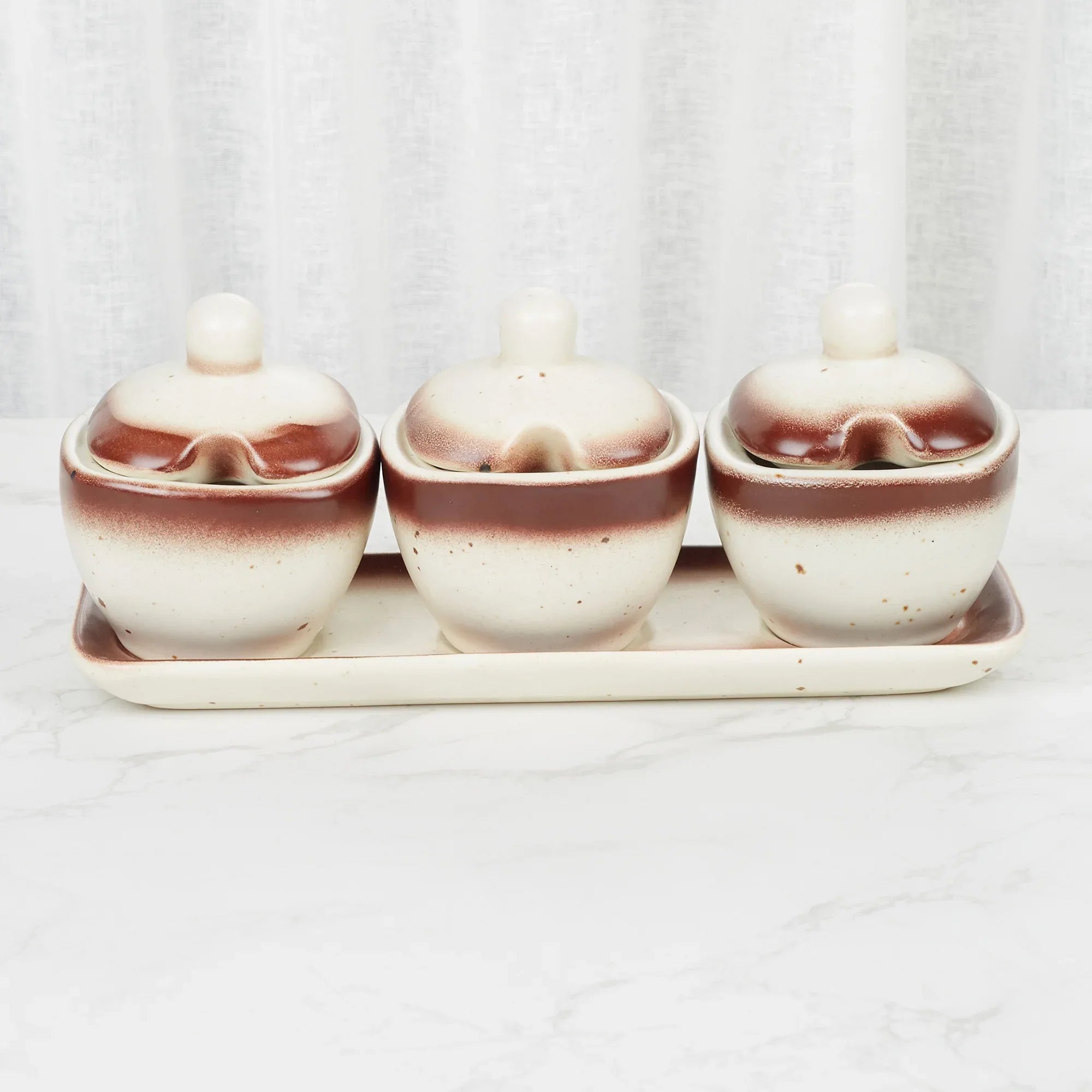 Beautiful Kitchen Studio Pottery Stoneware Condiment/Pickle Set of 3 in Beige Colour - HomeTown