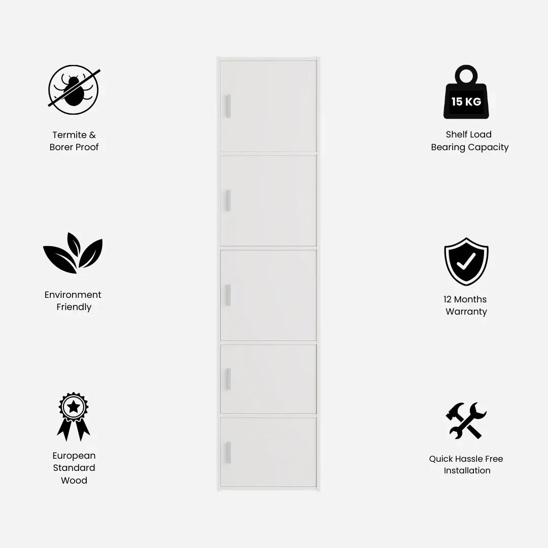 Albert Engineered Wood 5 Tier Cabinet in White Colour - HomeTown