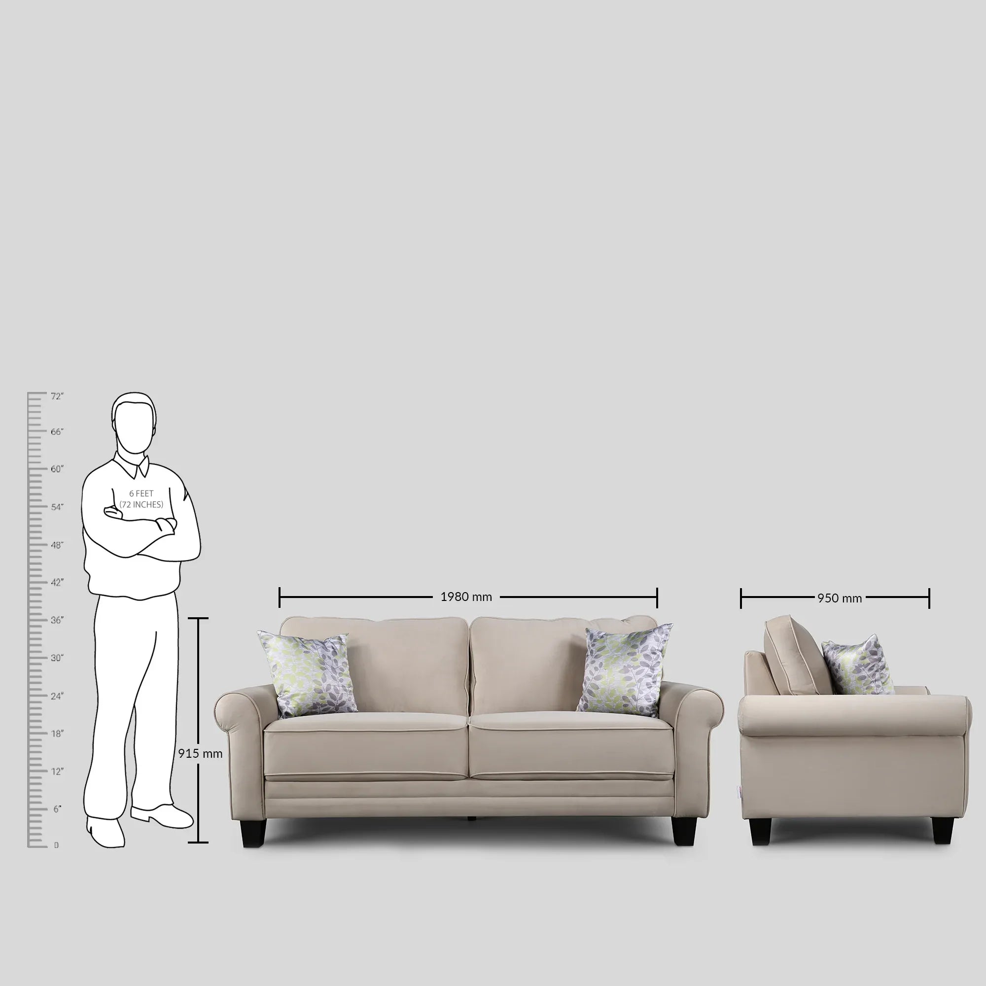 Claire Velvet Three seater Sofa in Beige Colour - HomeTown