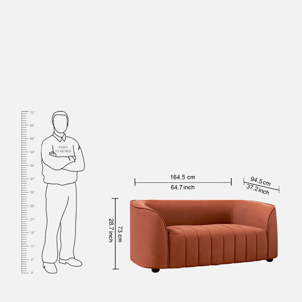 Elise Velvet Fabric Sofa | Rust | 2 Seater dimensions