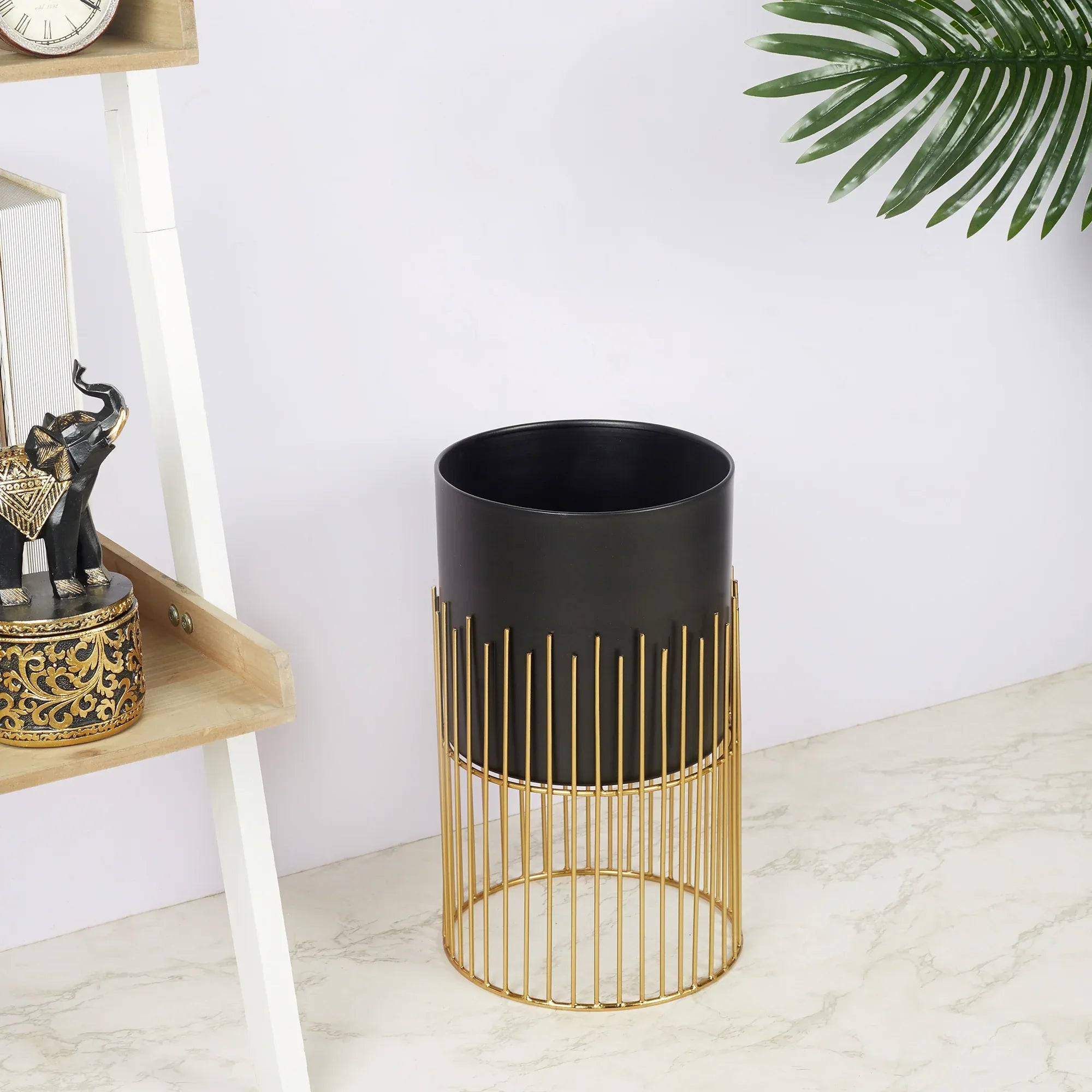 Artiskylar Metal Matt Finish Planter 26 Cm in Black and Gold Colour - HomeTown