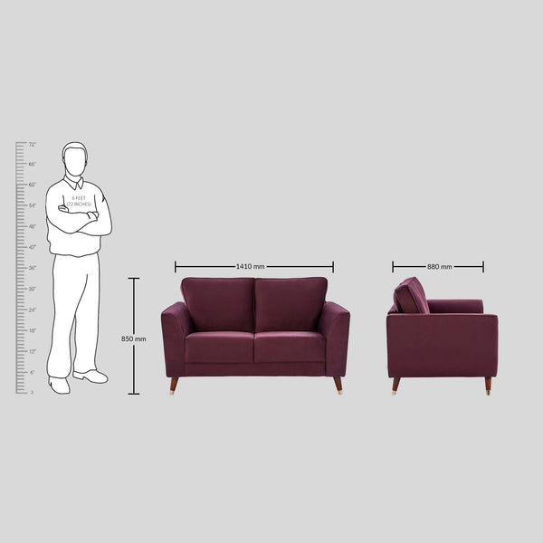 Magnific Velvet Sofa 2 Seater Wine dimensions