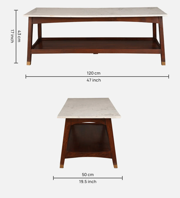Dante Solid Wood Center Table in Walnut Colour dimensions