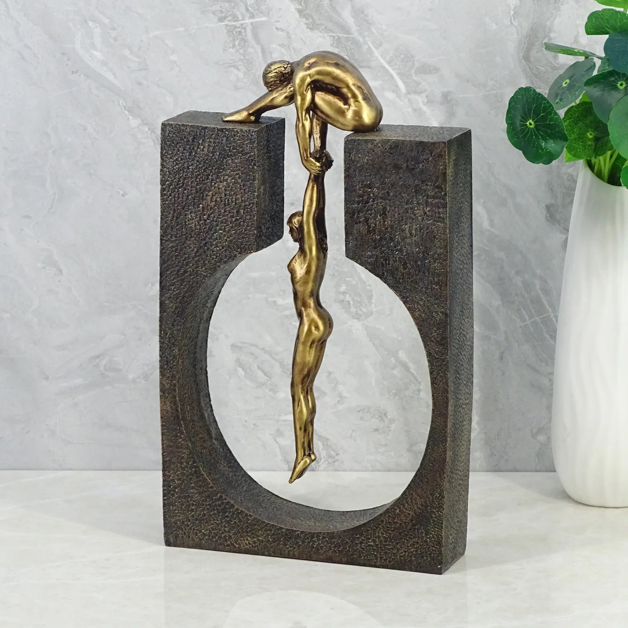 Willow Polyresin Man Holding Woman 31 Cm in Brown And Gold Colour - HomeTown