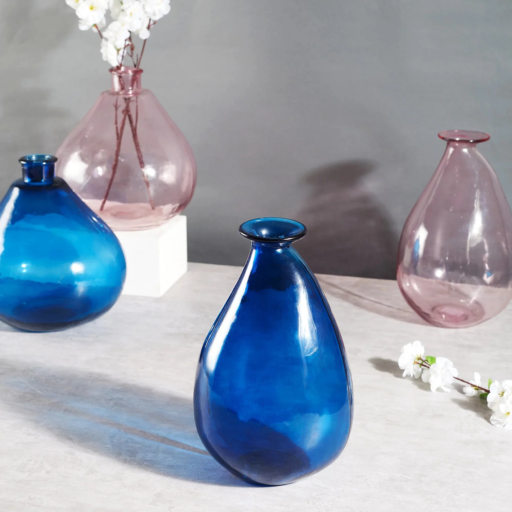 Phiona Glass Modern Organic Shapped Handcrafted 31 Cm Vase in Indigo Colour - HomeTown
