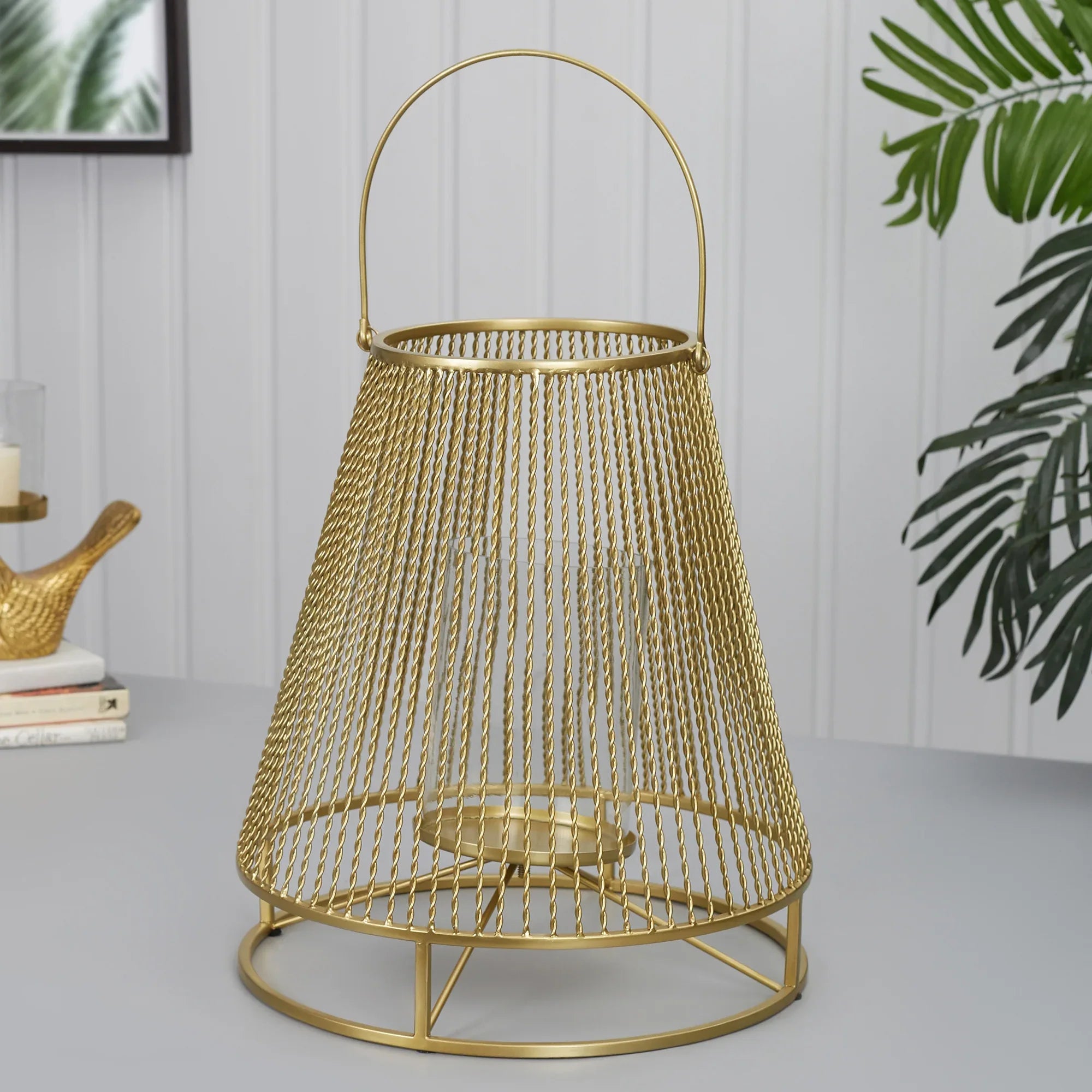 Apollo Iron and Glass Thread Dome Lantern 34x38 Cm in Gold Colour - HomeTown
