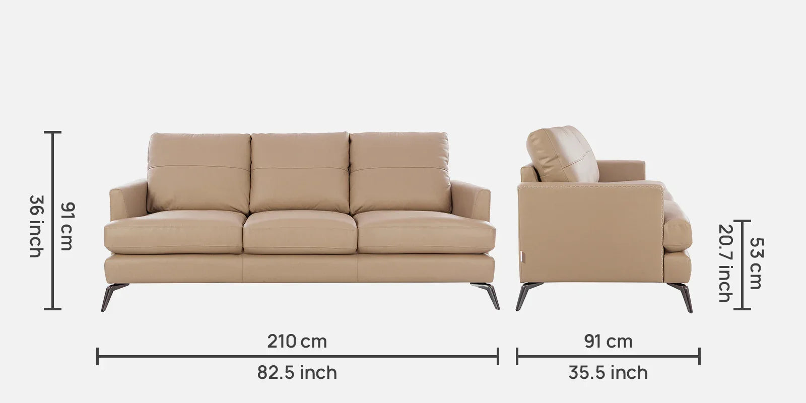 Soren Half Leather Three Seater Sofa in Mushroom Colour - HomeTown