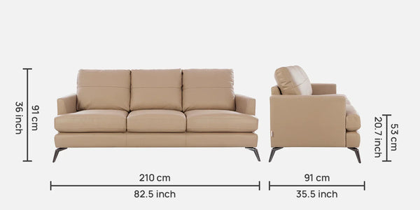 Soren Half Leather Sofa in Mashroom Color | 3 Seater dimensions